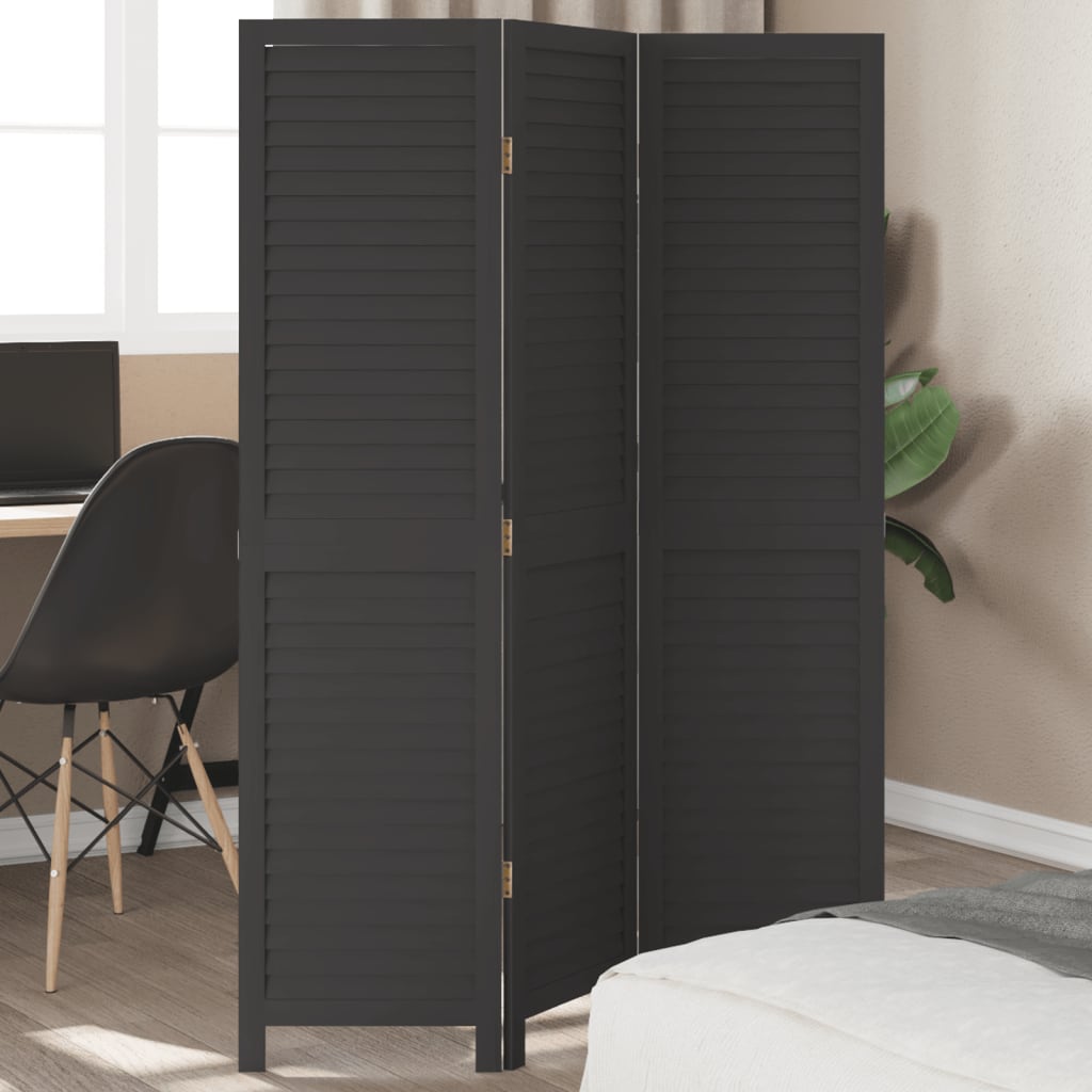 Biombo Separador De 3 Paneles Madera Maciza Paulownia Negro