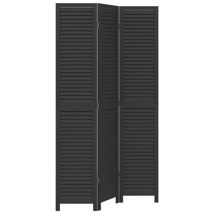 Biombo Separador De 3 Paneles Madera Maciza Paulownia Negro