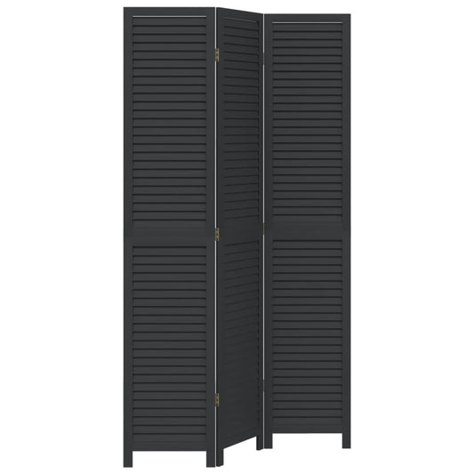 Biombo Separador De 3 Paneles Madera Maciza Paulownia Negro