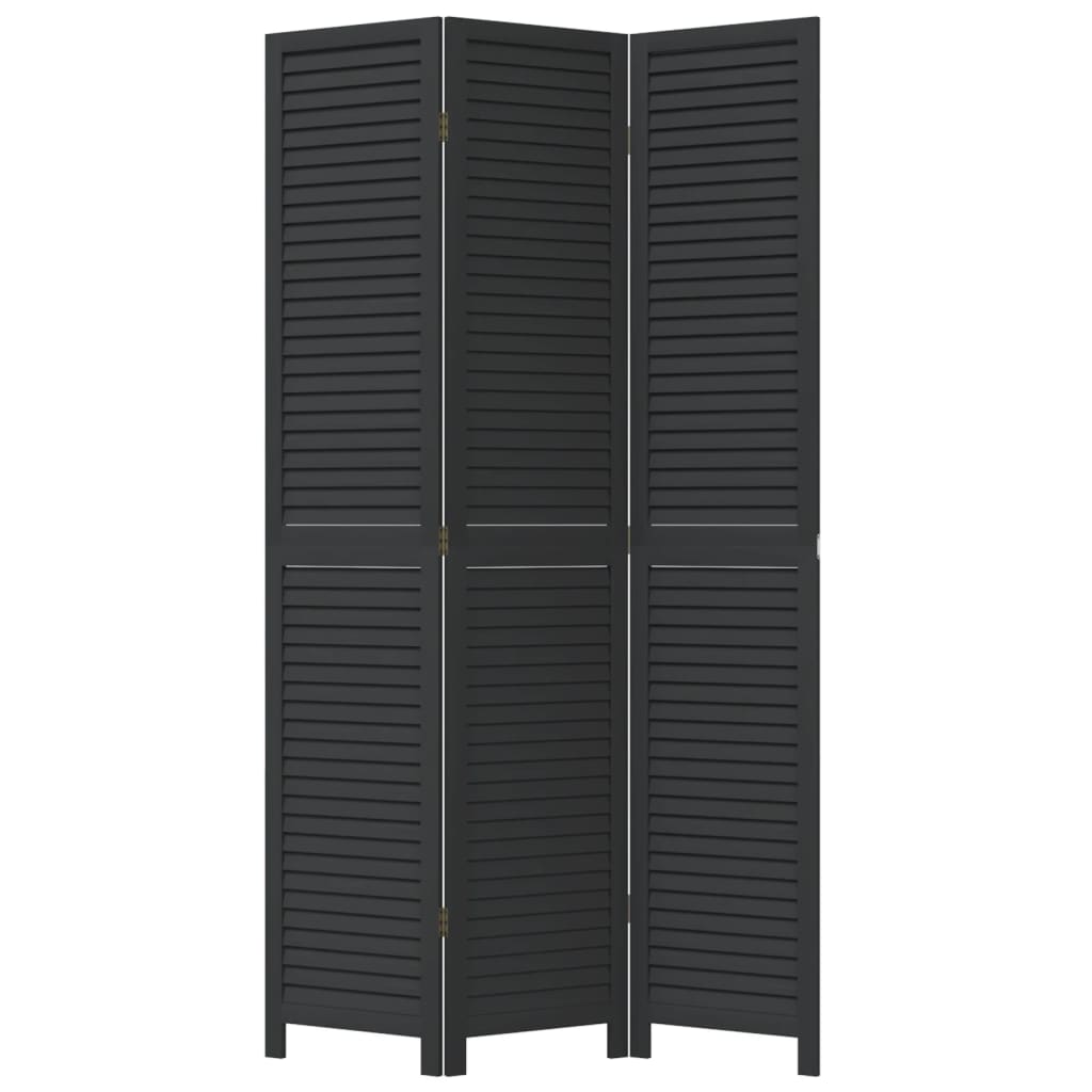 Biombo Separador De 3 Paneles Madera Maciza Paulownia Negro