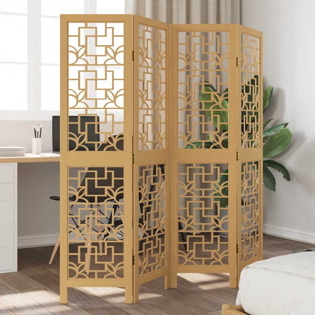 Biombo Separador De 6 Paneles Madera Maciza Paulownia Marrón
