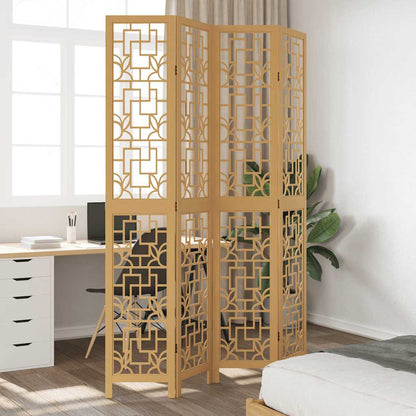 Biombo Separador De 6 Paneles Madera Maciza Paulownia Marrón