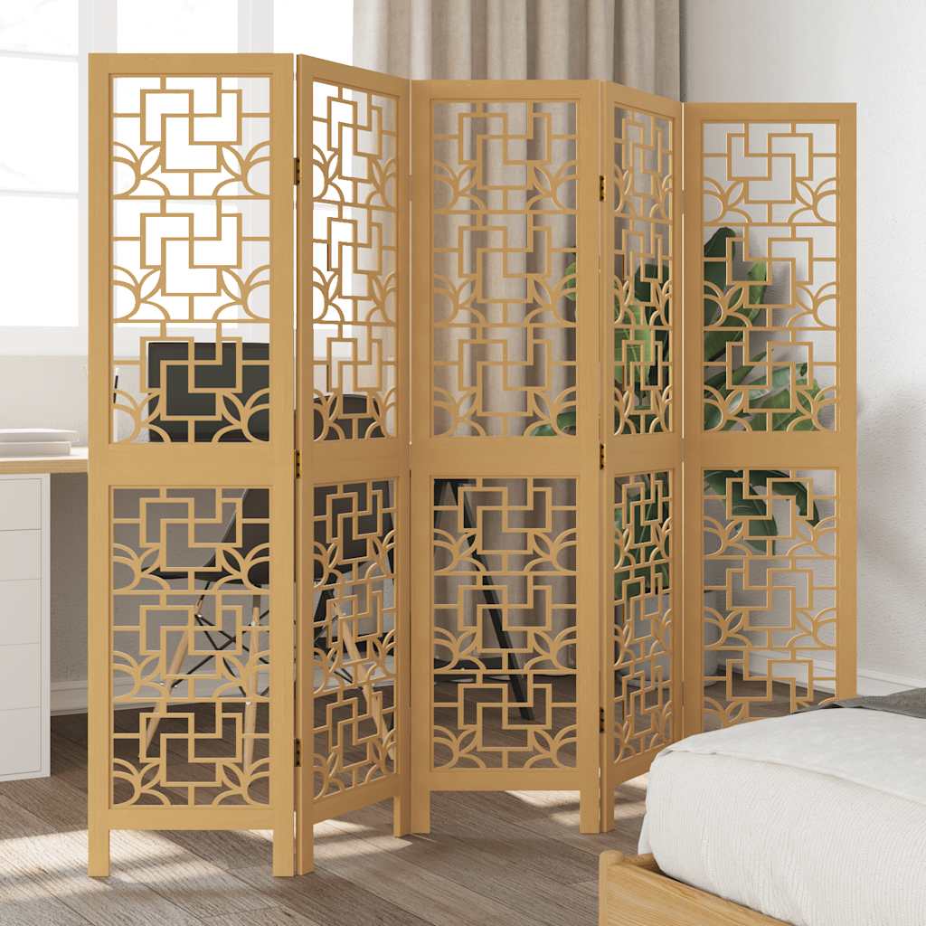 Biombo Separador De 6 Paneles Madera Maciza Paulownia Marrón