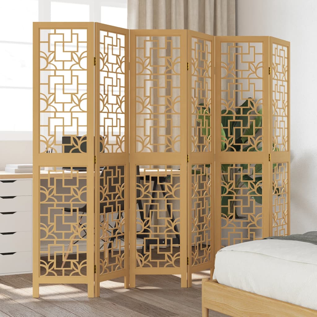 Biombo Separador De 6 Paneles Madera Maciza Paulownia Marrón