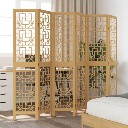 Biombo Separador De 6 Paneles Madera Maciza Paulownia Marrón