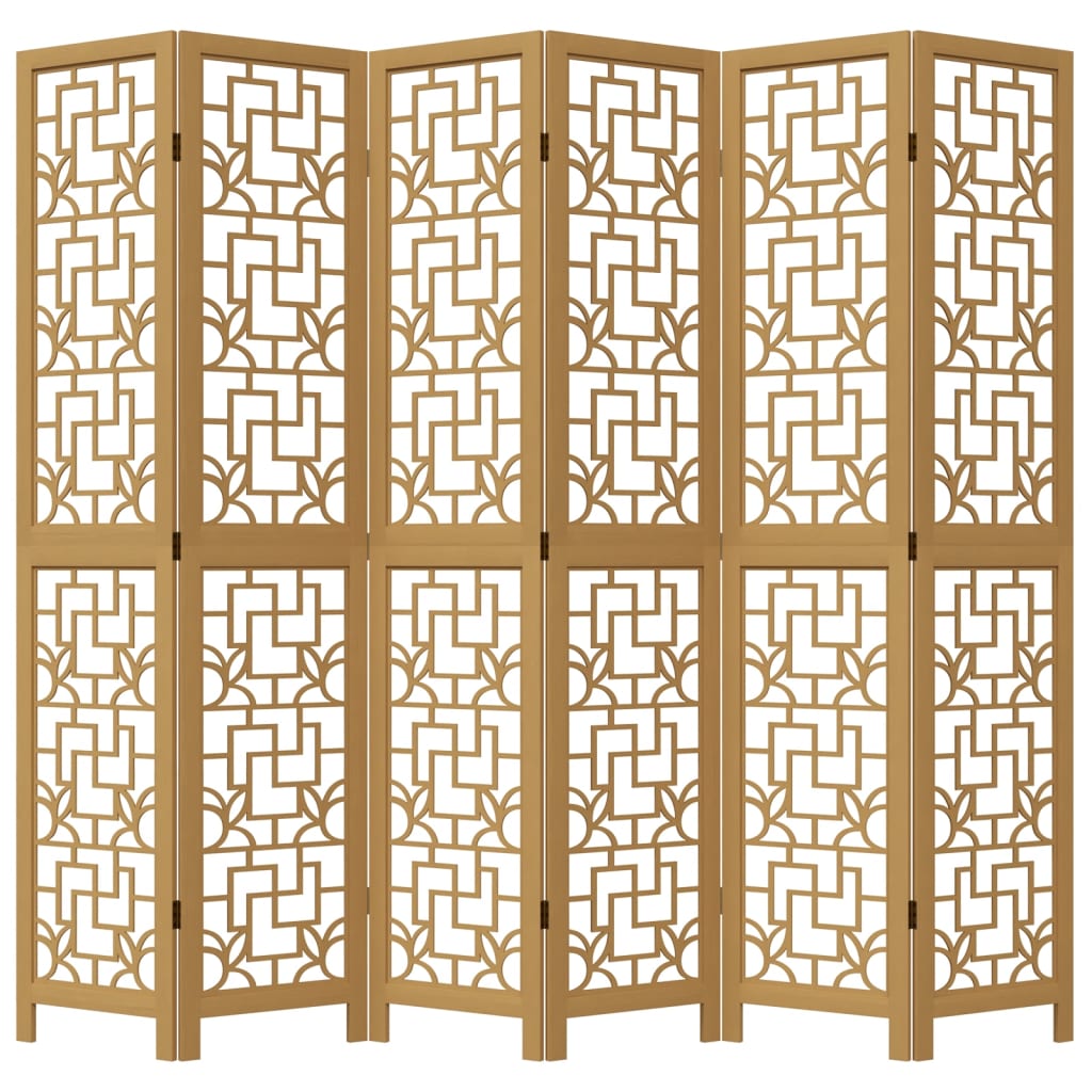 Biombo Separador De 6 Paneles Madera Maciza Paulownia Marrón