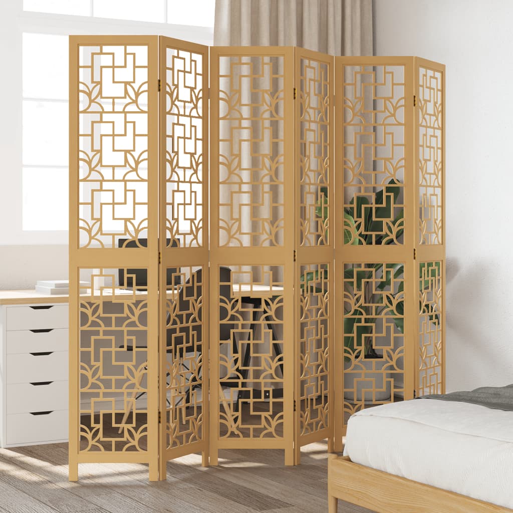 Biombo Separador De 6 Paneles Madera Maciza Paulownia Marrón