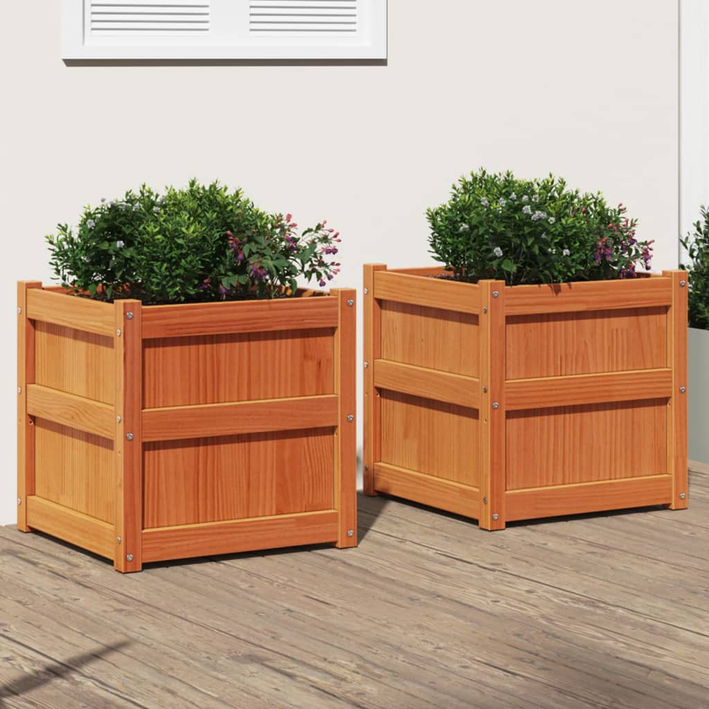 Jardineras De Exterior 2 Uds Madera Maciza De Pino Marrón Cera