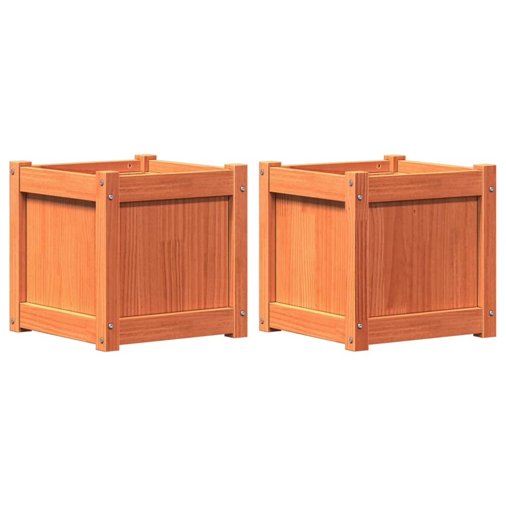Jardineras De Exterior 2 Uds Madera Maciza De Pino Marrón Cera