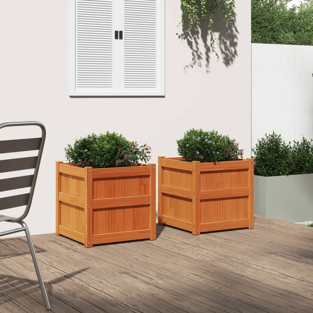 Jardineras De Exterior 2 Uds Madera Maciza De Pino Marrón Cera