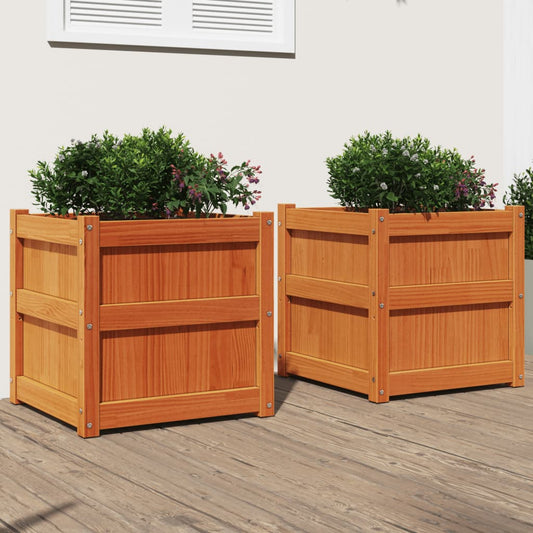 Jardineras De Exterior 2 Uds Madera Maciza De Pino Marrón Cera