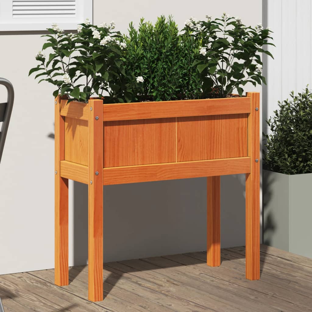 Jardineras Con Patas 2 Uds Madera Maciza De Pino Marrón Cera