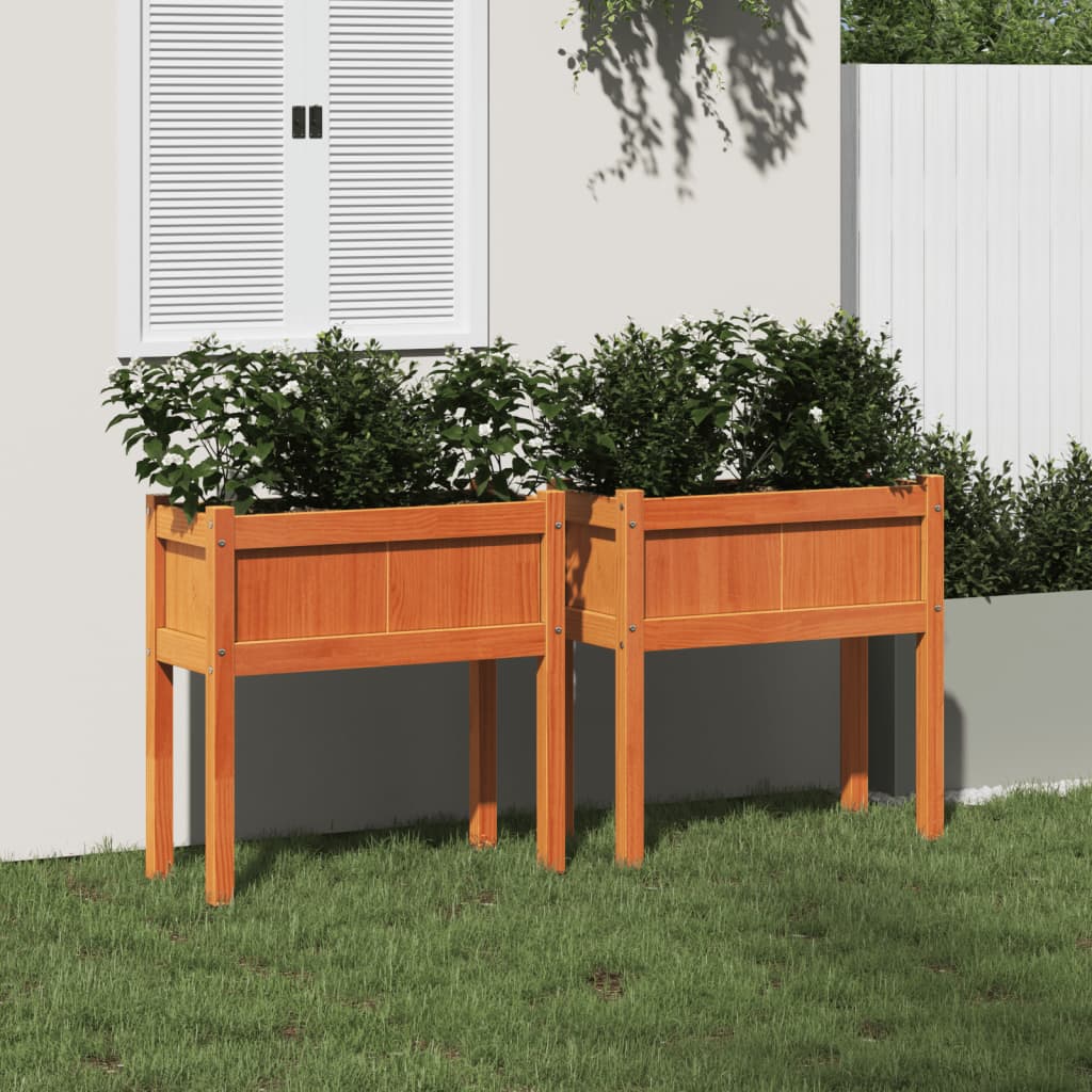 Jardineras Con Patas 2 Uds Madera Maciza De Pino Marrón Cera