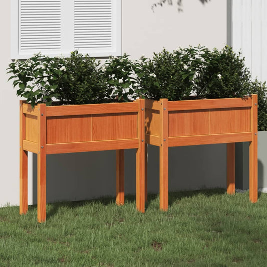 Jardineras Con Patas 2 Uds Madera Maciza De Pino Marrón Cera