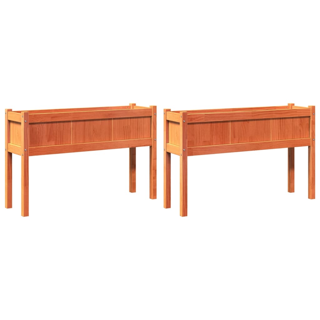 Jardineras Con Patas 2 Uds Madera Maciza De Pino Marrón Cera