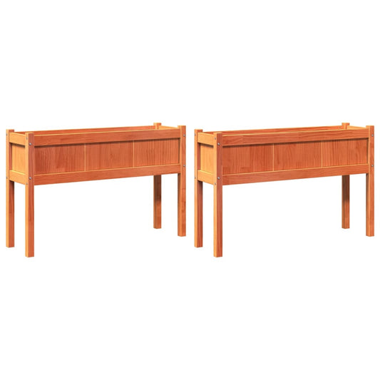 Jardineras Con Patas 2 Uds Madera Maciza De Pino Marrón Cera