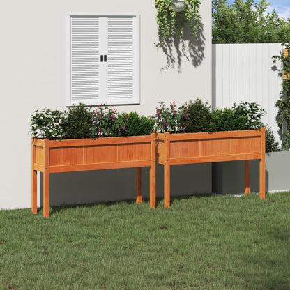 Jardineras Con Patas 2 Uds Madera Maciza De Pino Marrón Cera