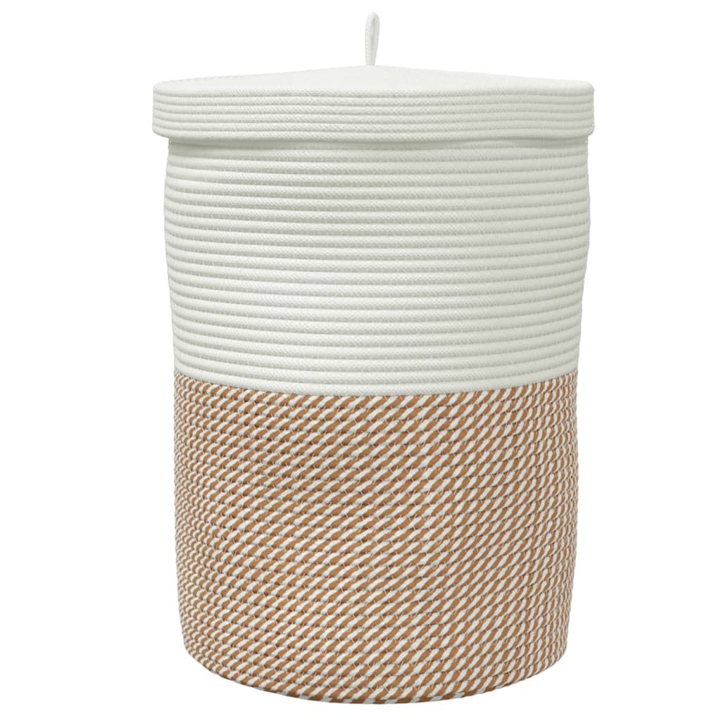 Cesta De Almacenaje Con Tapa Algodón Y Blanco Ø37X50 Cm
