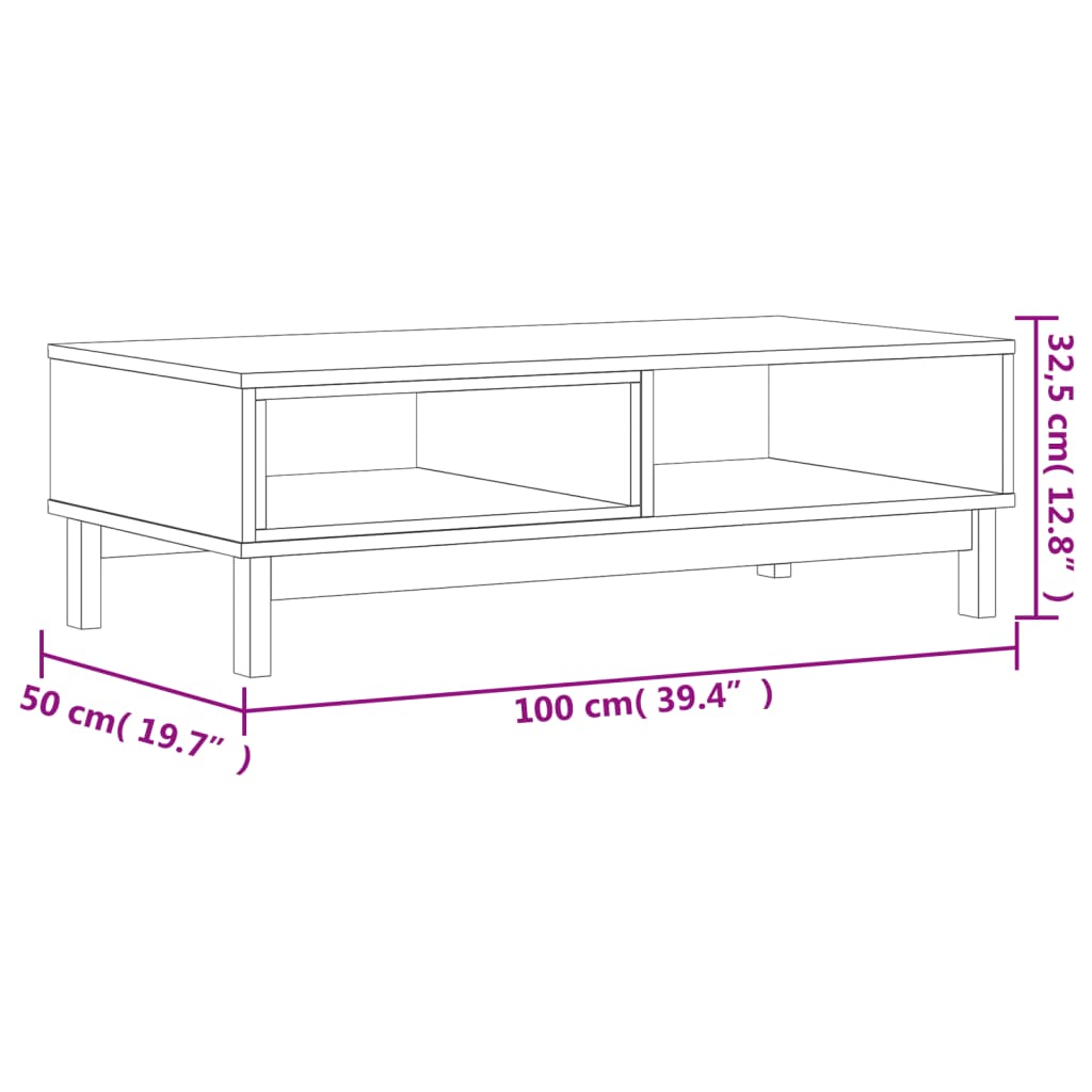 Mesa De Centro Flam Madera Maciza De Pino 100X50X32,5 Cm