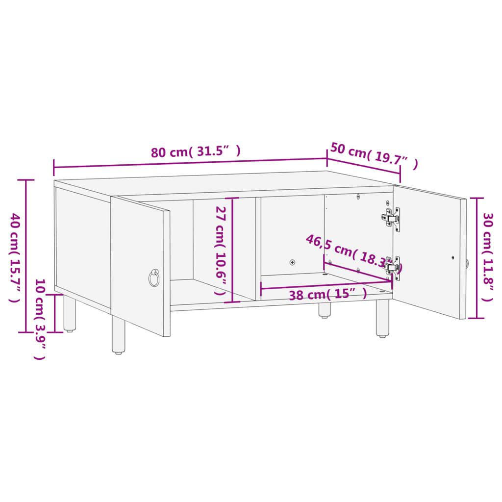 Mesa De Centro De Madera Maciza De Pino 80X50X40 Cm