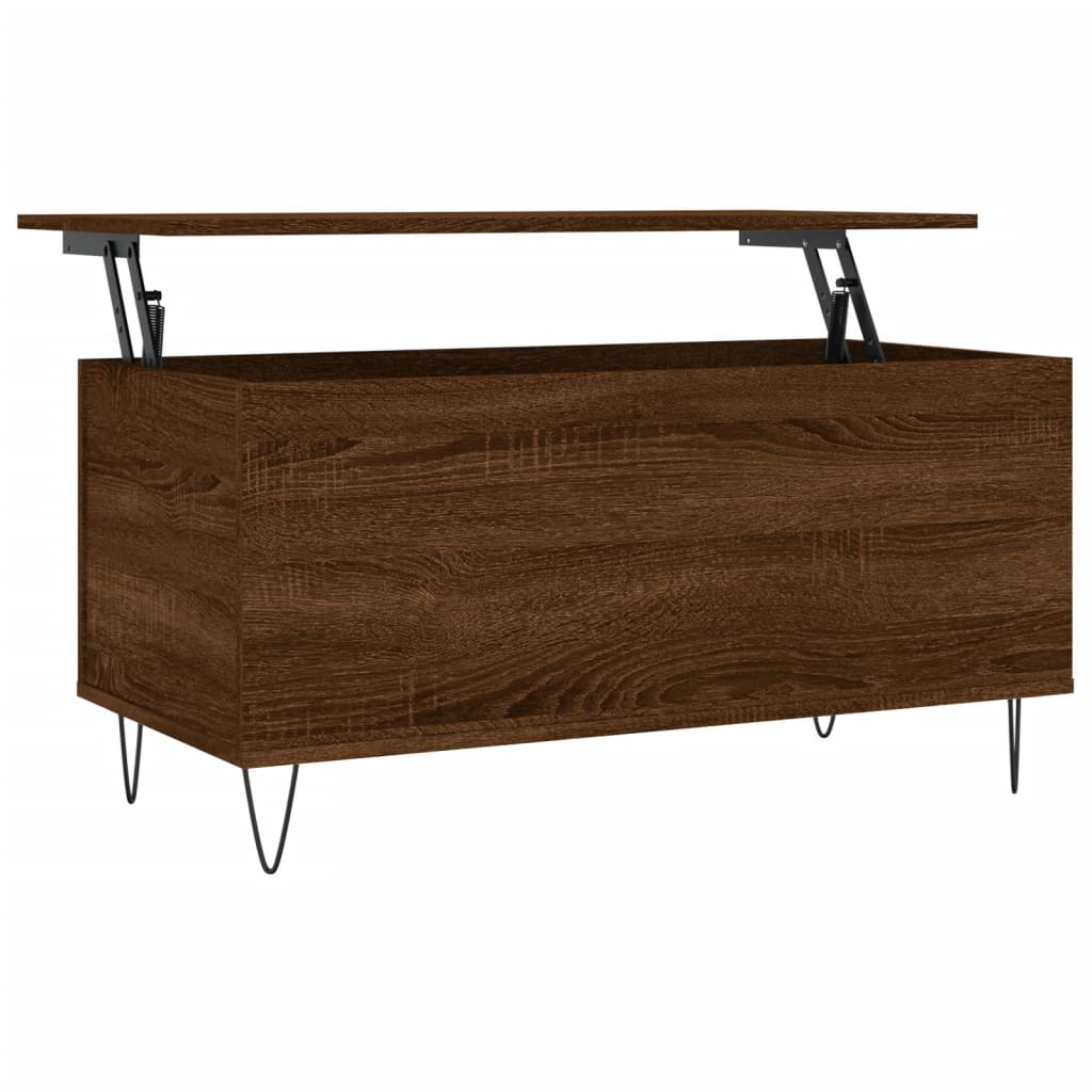 Mesa De Centro Madera Contrachapada Roble Marrón 90X44,5X45 Cm