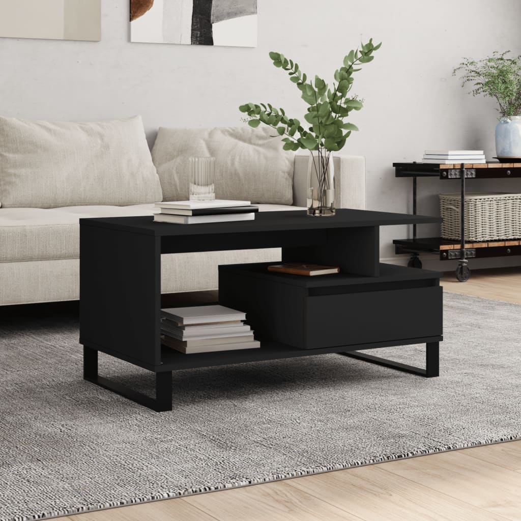 Mesa De Centro Madera Contrachapada Roble Marrón 90X49X45 Cm