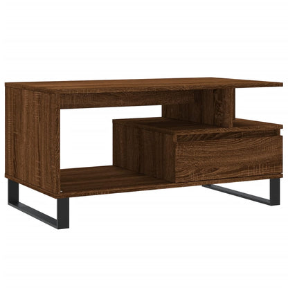 Mesa De Centro Madera Contrachapada Roble Marrón 90X49X45 Cm