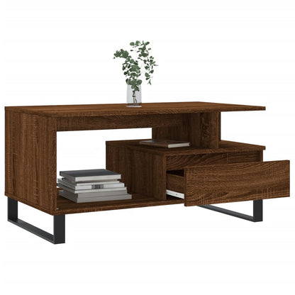 Mesa De Centro Madera Contrachapada Roble Marrón 90X49X45 Cm