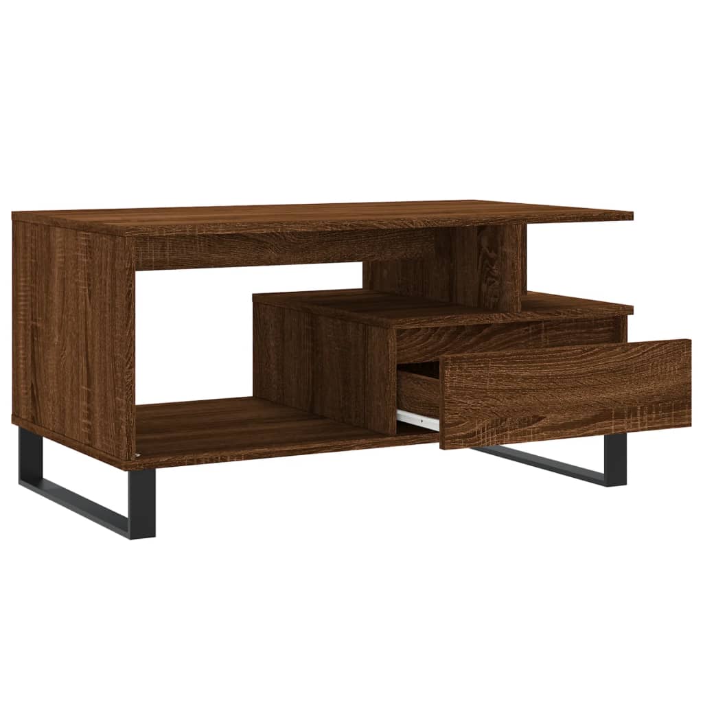 Mesa De Centro Madera Contrachapada Roble Marrón 90X49X45 Cm
