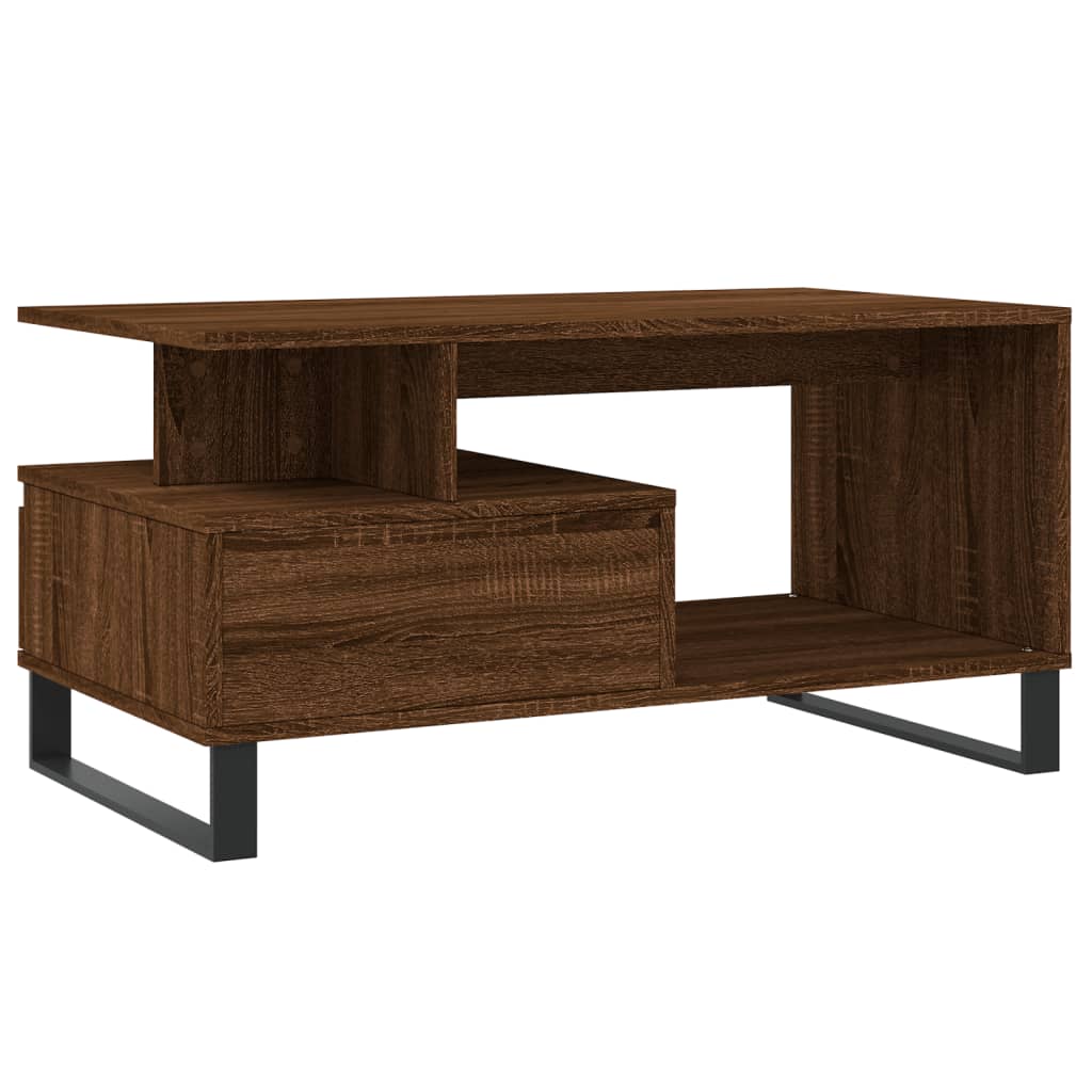 Mesa De Centro Madera Contrachapada Roble Marrón 90X49X45 Cm