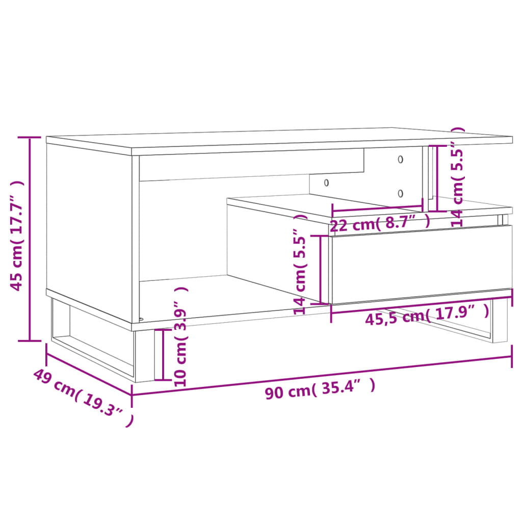 Mesa De Centro Madera Contrachapada Roble Marrón 90X49X45 Cm