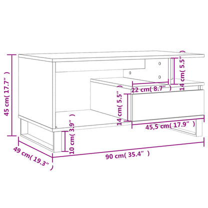Mesa De Centro Madera Contrachapada Roble Marrón 90X49X45 Cm