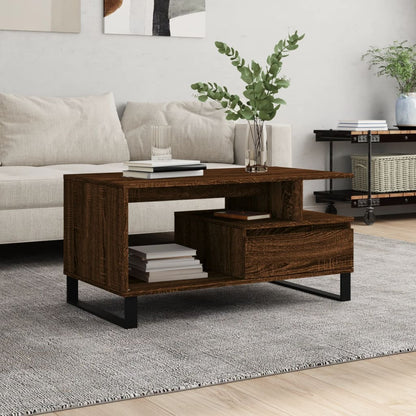 Mesa De Centro Madera Contrachapada Roble Marrón 90X49X45 Cm