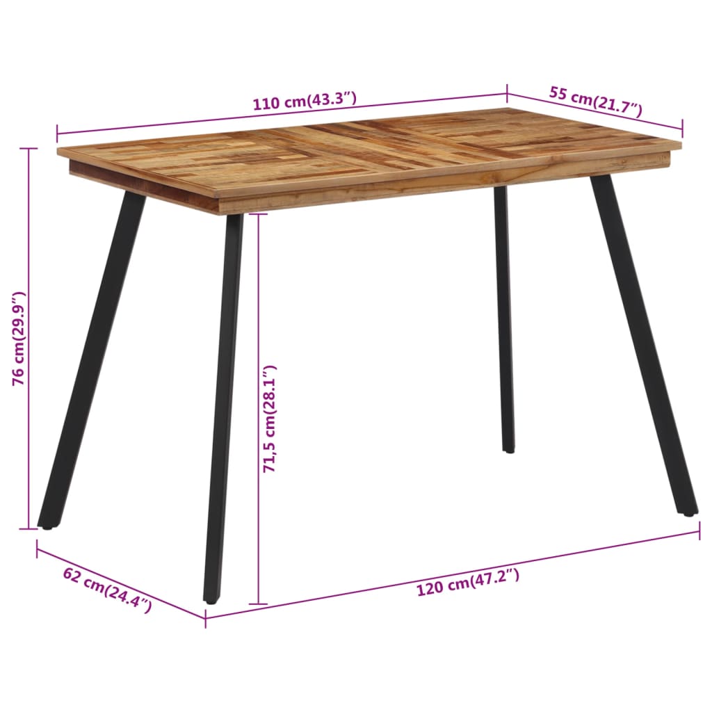 Mesa De Comedor Madera Maciza De Teca 120X62X76 Cm