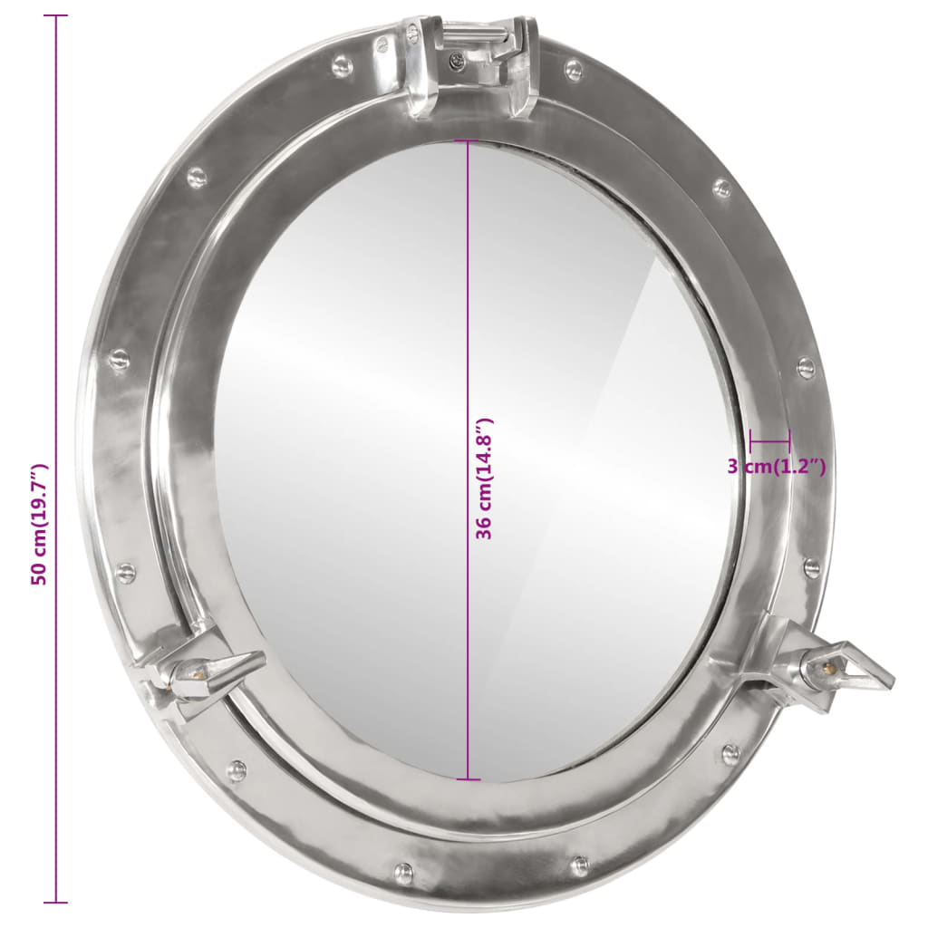 Espejo De Ojo De Buey De Pared Aluminio Y Vidrio Ø50 Cm