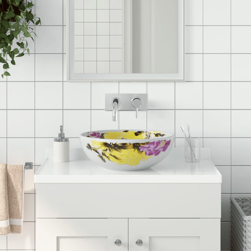Lavabo Sobre Encimera Redondo Cerámica Negro Y Azul Φ41X14 Cm