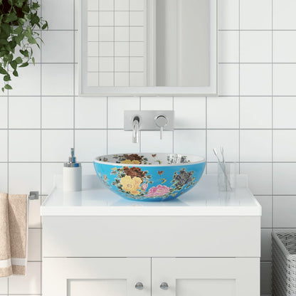 Lavabo Sobre Encimera Redondo Cerámica Negro Y Azul Φ41X14 Cm