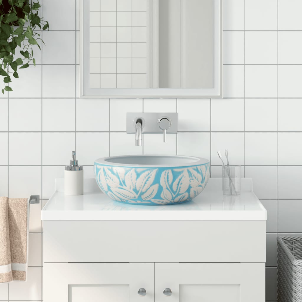 Lavabo Sobre Encimera Redondo Cerámica Negro Y Azul Φ41X14 Cm