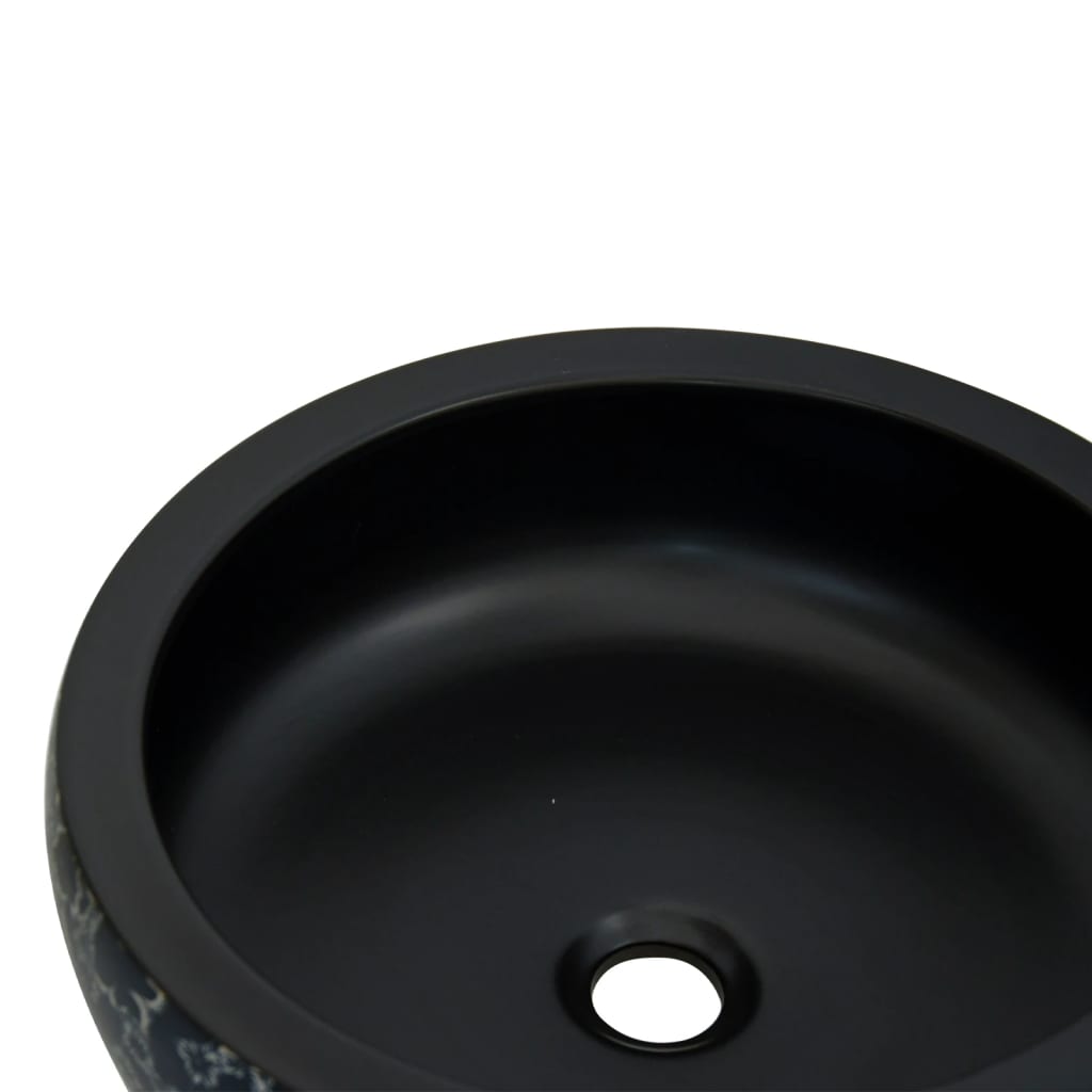Lavabo Sobre Encimera Redondo Cerámica Negro Y Azul Φ41X14 Cm