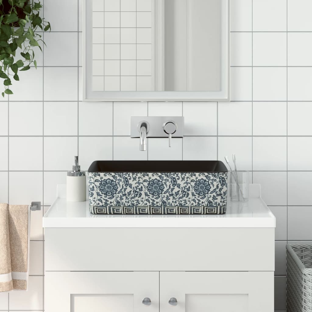 Lavabo De Encimera Rectangular Cerámica Gris Azul 46X35,5X13 Cm
