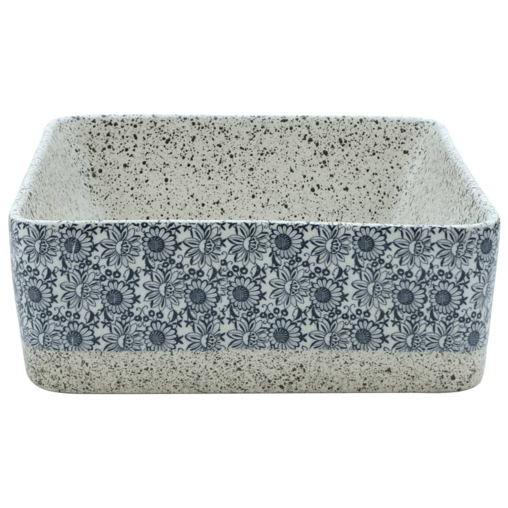 Lavabo De Encimera Rectangular Cerámica Gris Azul 46X35,5X13 Cm