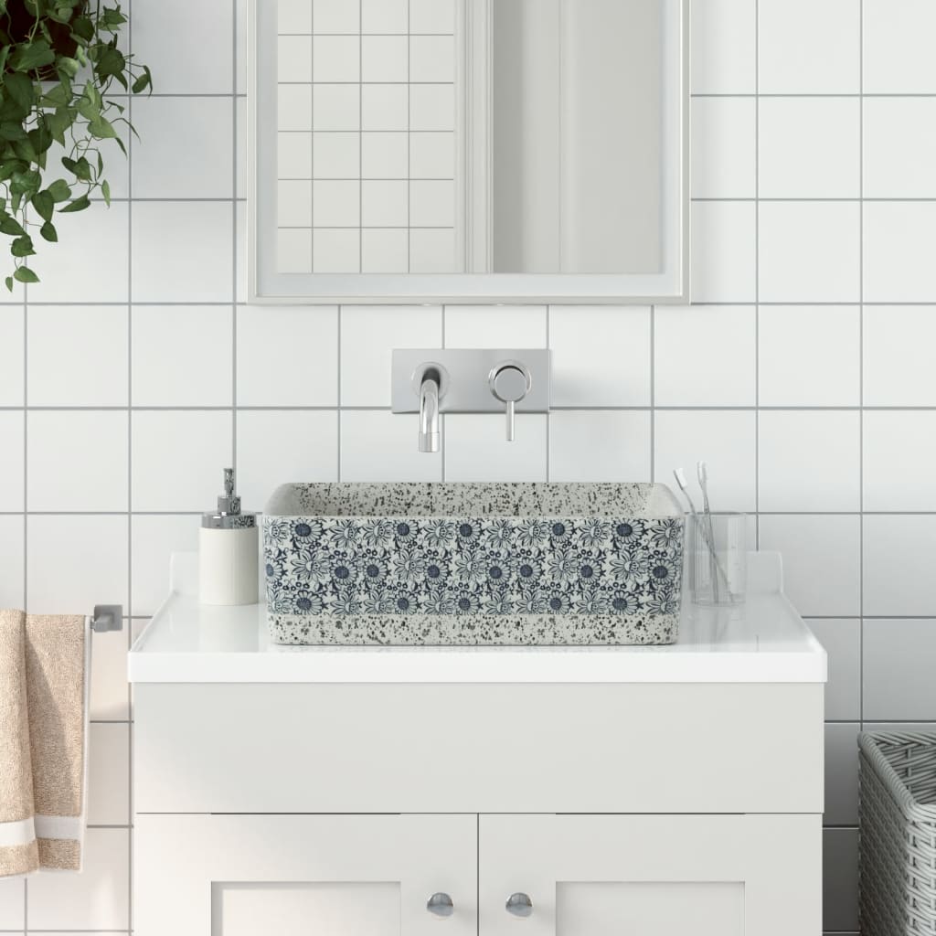 Lavabo De Encimera Rectangular Cerámica Gris Azul 46X35,5X13 Cm