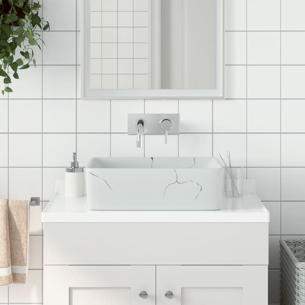 Lavabo De Encimera Rectangular Cerámica Gris Azul 46X35,5X13 Cm