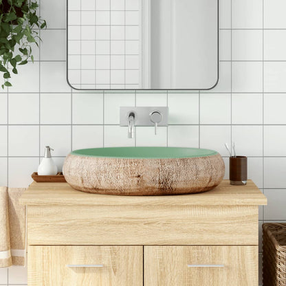 Lavabo Sobre Encimera Ovalado Cerámica Blanco Dorado 59X40X15Cm