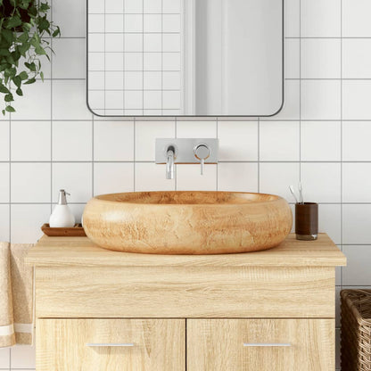 Lavabo Sobre Encimera Ovalado Cerámica Blanco Dorado 59X40X15Cm