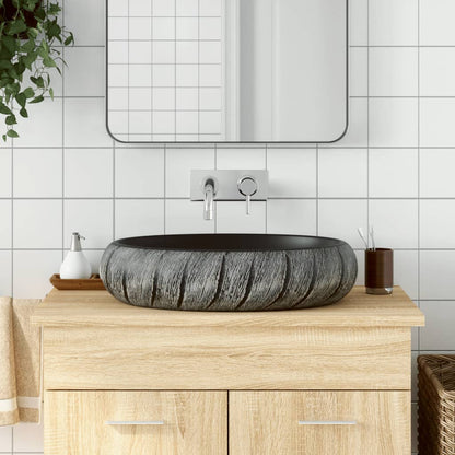 Lavabo Sobre Encimera Ovalado Cerámica Blanco Dorado 59X40X15Cm