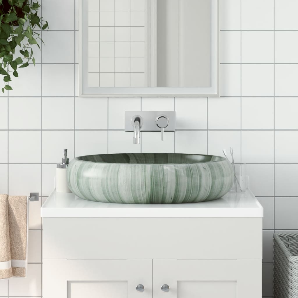 Lavabo Sobre Encimera Ovalado Cerámica Blanco Dorado 59X40X15Cm