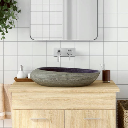 Lavabo Sobre Encimera Ovalado Cerámica Blanco Dorado 59X40X15Cm