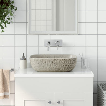 Lavabo Sobre Encimera Ovalado Cerámica Blanco Dorado 59X40X15Cm