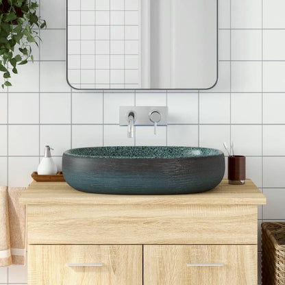 Lavabo Sobre Encimera Ovalado Cerámica Blanco Dorado 59X40X15Cm